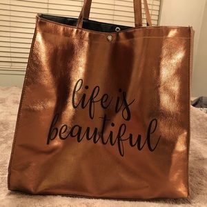 ‘Life Is Beautiful’ Copper Metallic Tote